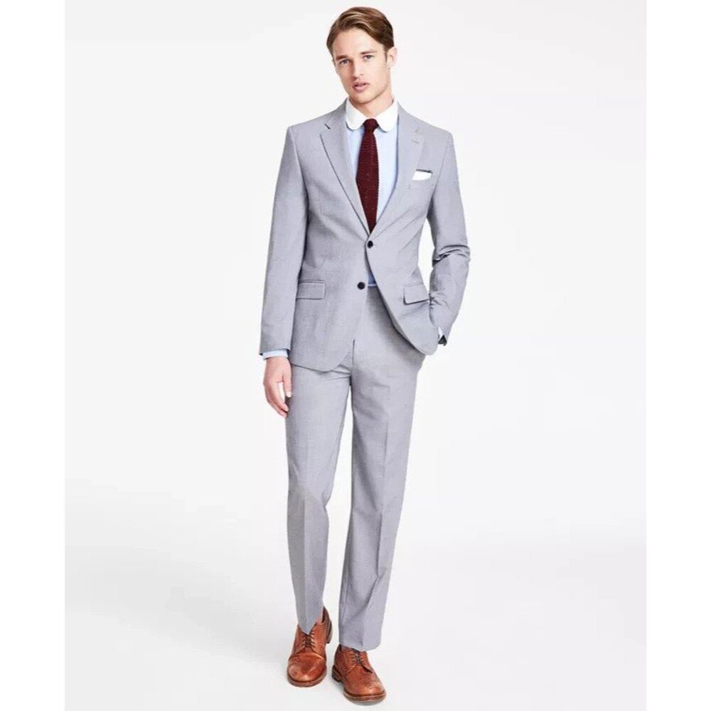 $395 NEW NAUTICA Mens 40L Light Gray Stretch 2 Piece Suit With Dress Pants 34x33
